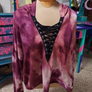 Tie dye tie up sweatshirt